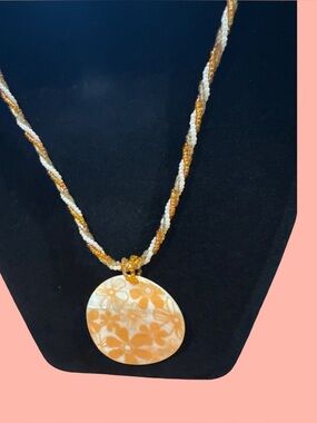 Handcrafted Yellow Floral Shell Pendant Necklace - Women Jewelry